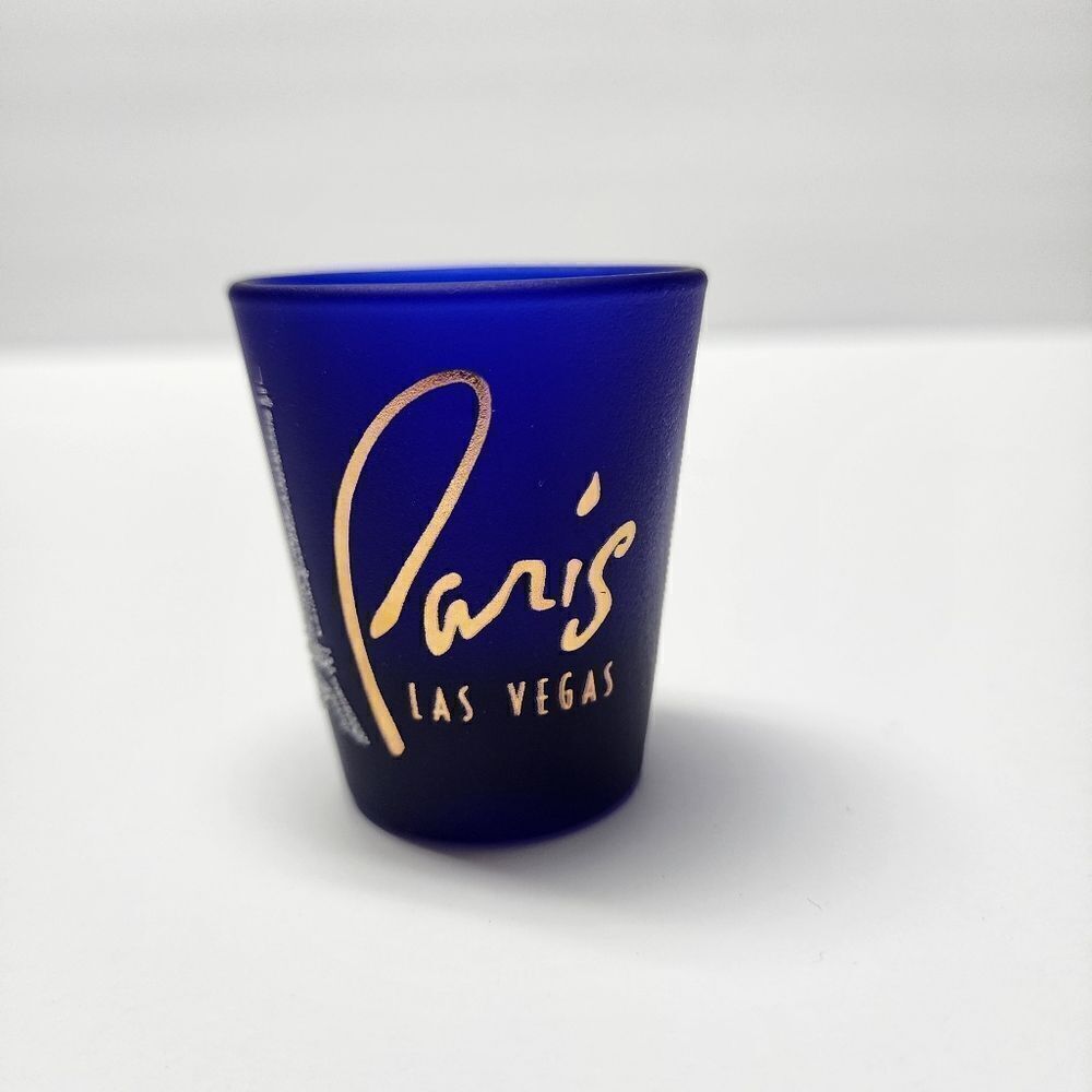 Vintage Paris Hotel Casino Las Vegas Cobalt Blue Frosted Shotglass